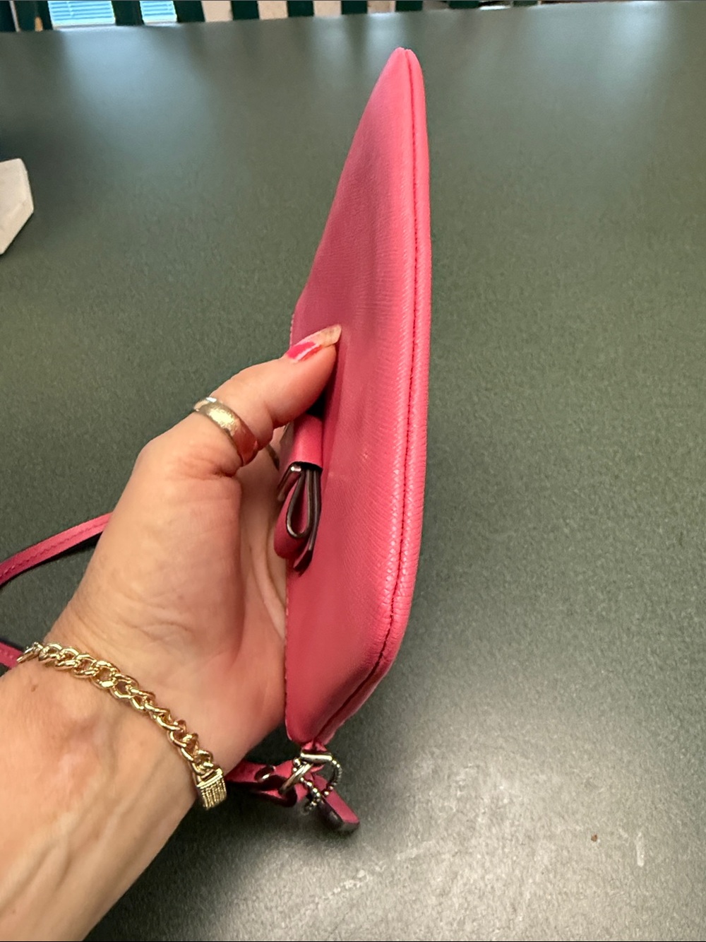 Coach Pink Saffiano Leather Wristlet with Bow Accent - Picture 4 of 7